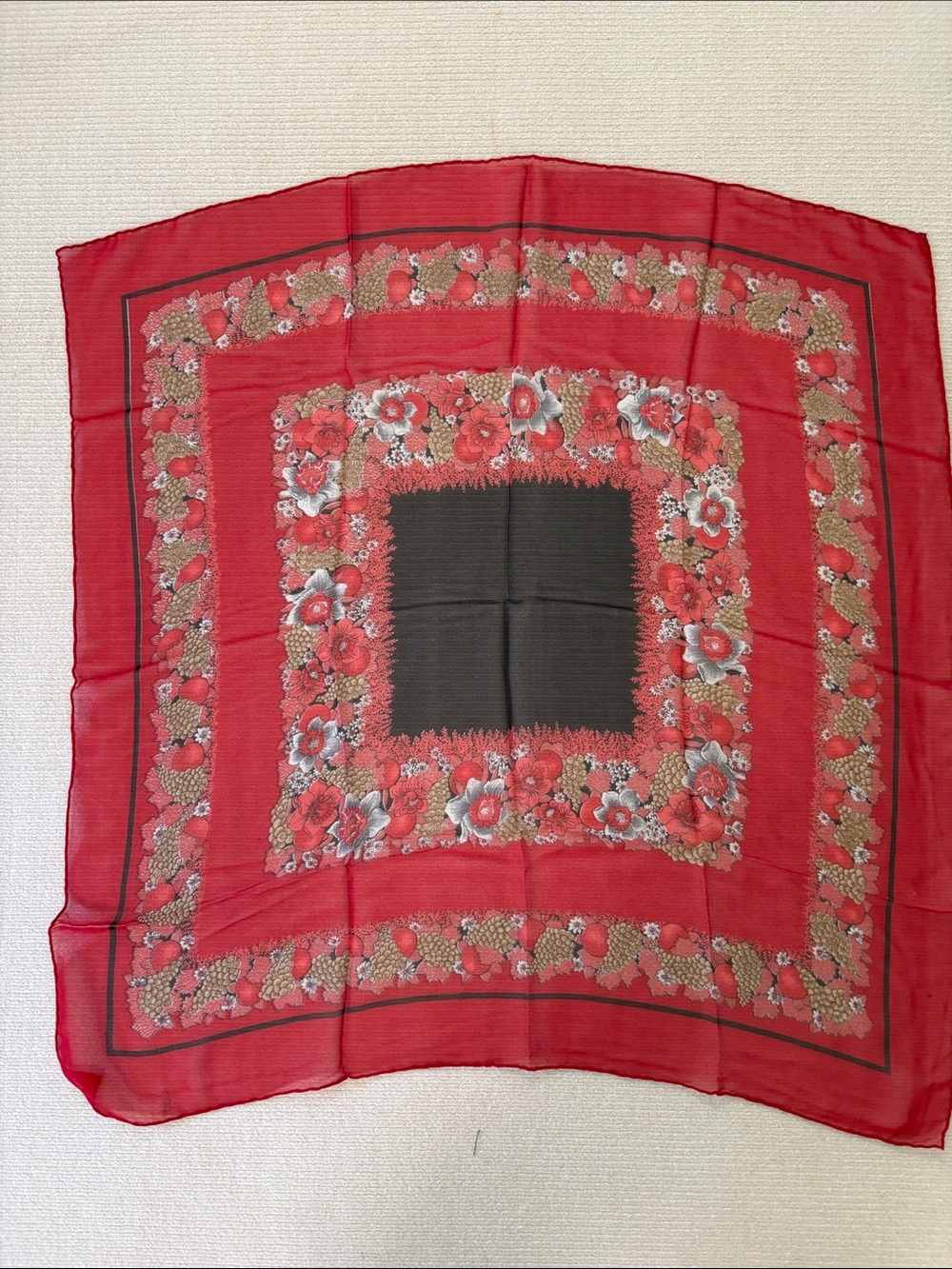 Red Floral Lightweight Silk Scarf